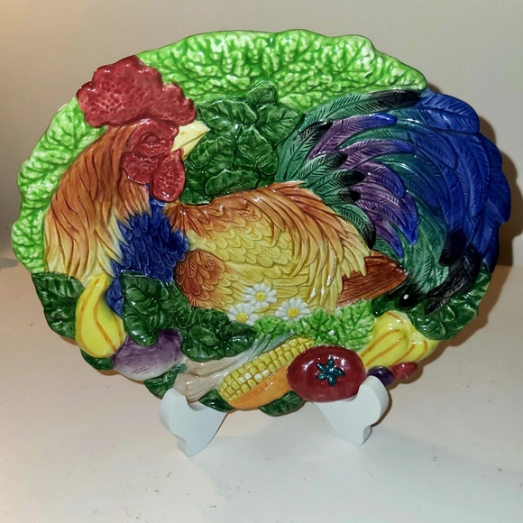 VTG Rooster Platter Colorful Ceramic Wall Hanging Decor Plate Fitz & Floyd - Picture 1 of 7
